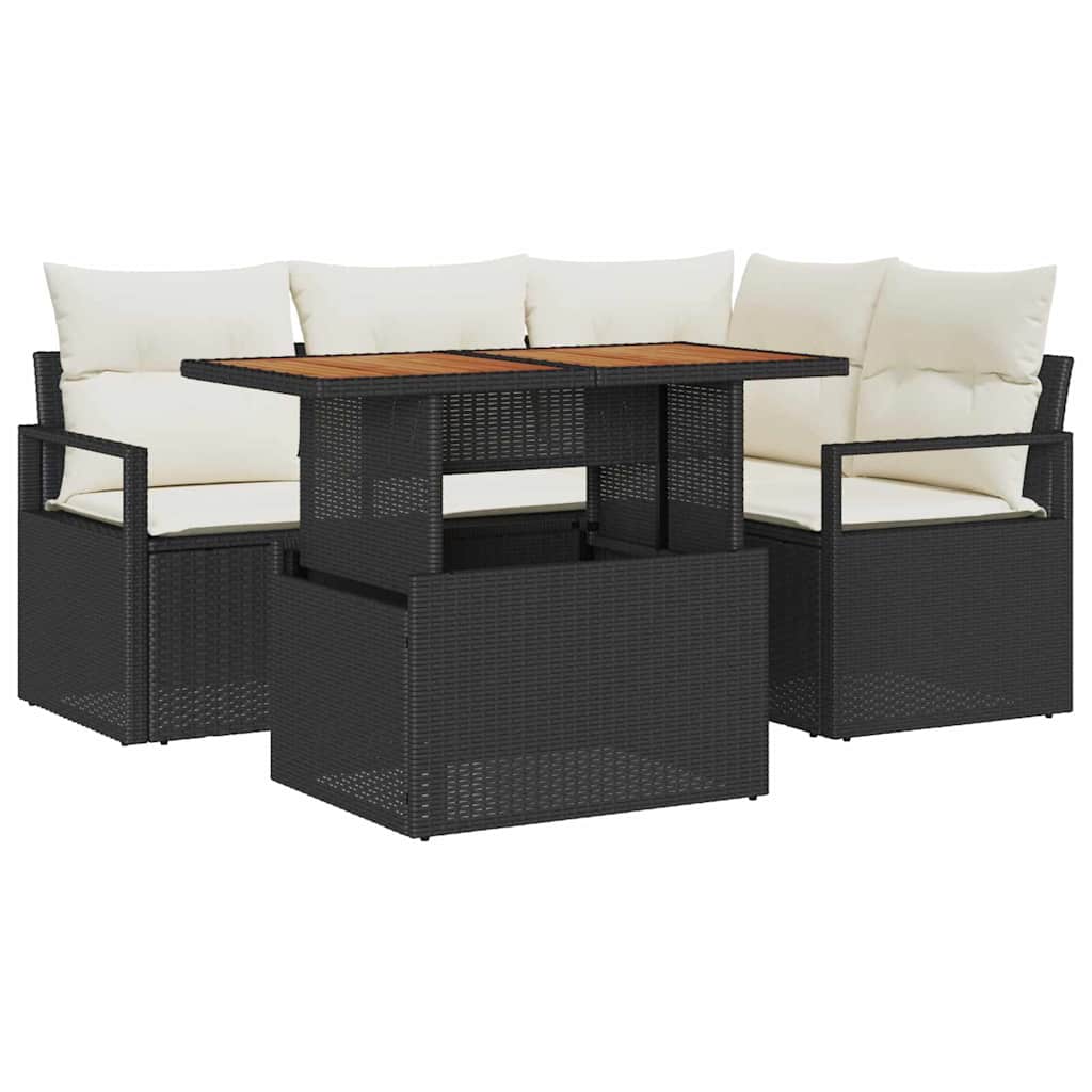 Set Divano da Giardino con archiviazione 5 pcs Nero Poly Rattan - homemem39