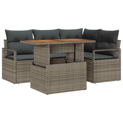 Set Divano da Giardino 5 pcs Grigio Poly Rattan