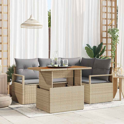 Set Divano da Giardino 5 pcs Beige Poly Rattan
