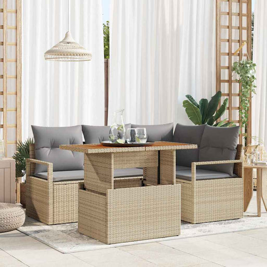 Set Divano da Giardino 5 pcs Beige Poly Rattan