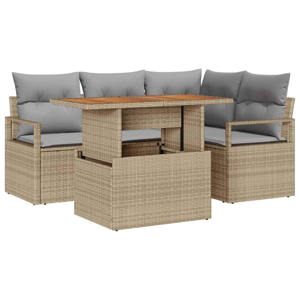 Set Divano da Giardino 5 pcs Beige Poly Rattan