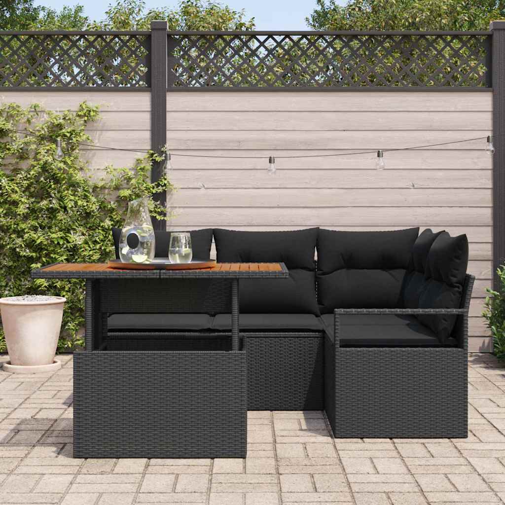 Set Divano da Giardino con archiviazione 5 pcs Nero Poly Rattan | homemem39