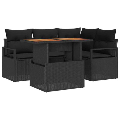Set Divano da Giardino con archiviazione 5 pcs Nero Poly Rattan | homemem39
