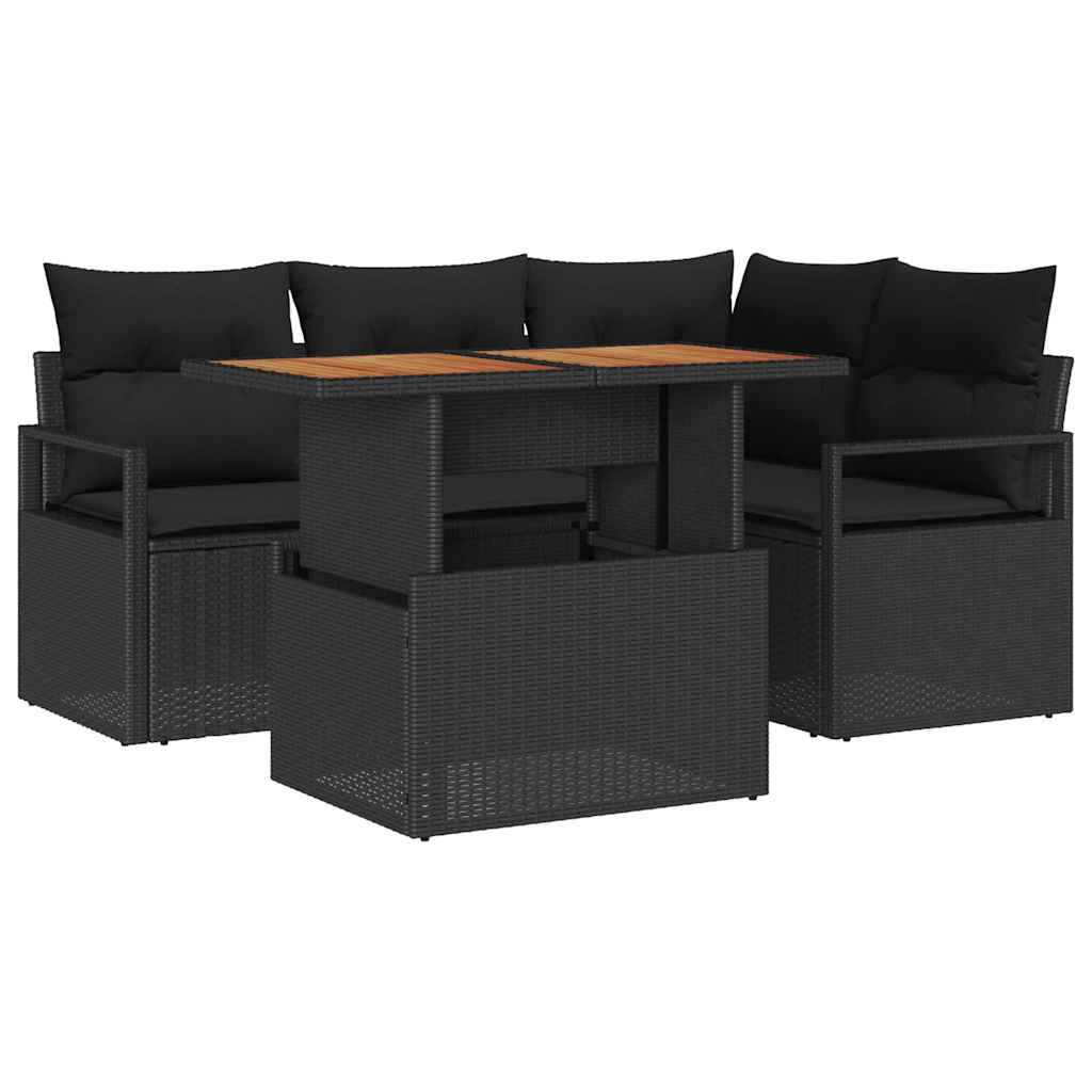 Set Divano da Giardino con archiviazione 5 pcs Nero Poly Rattan