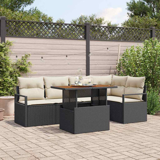 Set Divano da Giardino con archiviazione 6 pcs Nero Poly Rattan - homemem39
