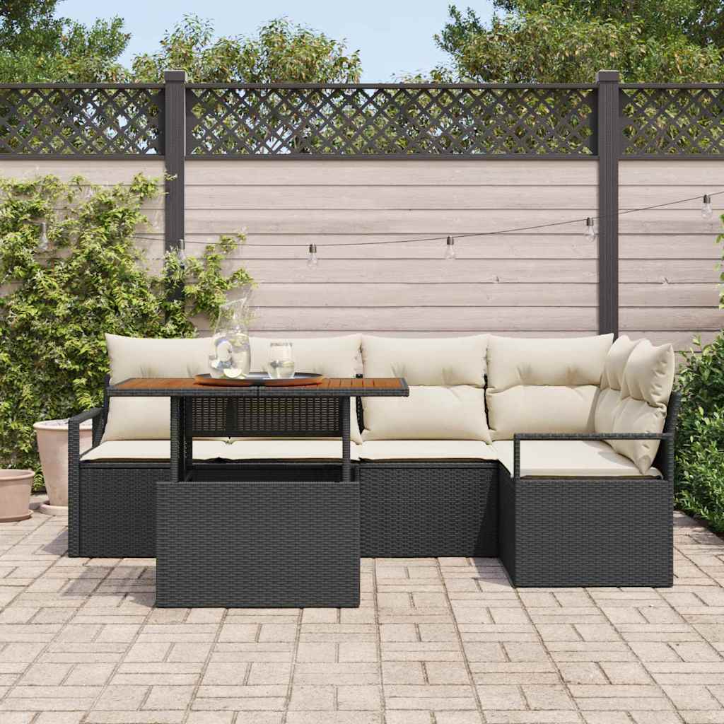 Set Divano da Giardino con archiviazione 6 pcs Nero Poly Rattan - homemem39