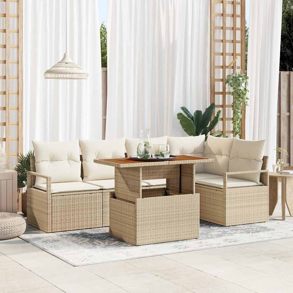 Set Divano da Giardino 6 pcs Beige Poly Rattan - homemem39