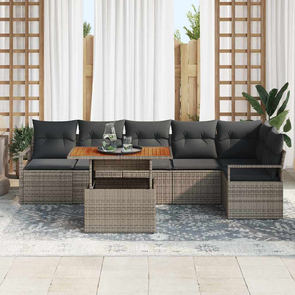 Set Divano da Giardino 7 pcs Grigio Poly Rattan - homemem39