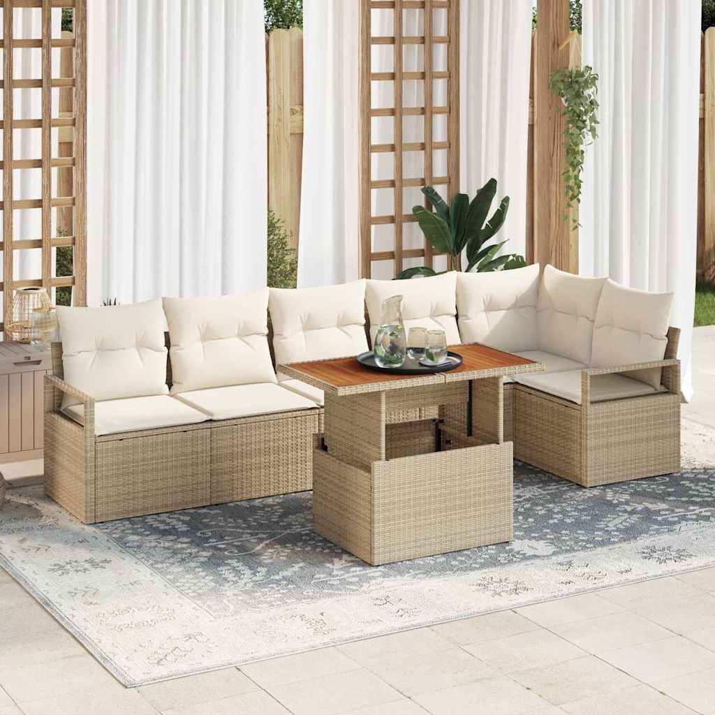Set Divano da Giardino 7 pcs Beige Poly Rattan - homemem39