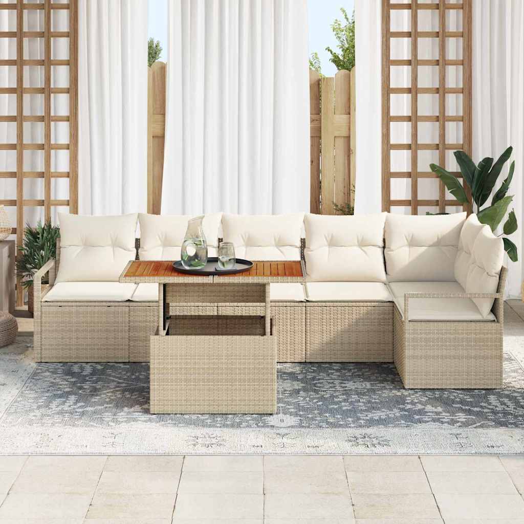 Set Divano da Giardino 7 pcs Beige Poly Rattan - homemem39