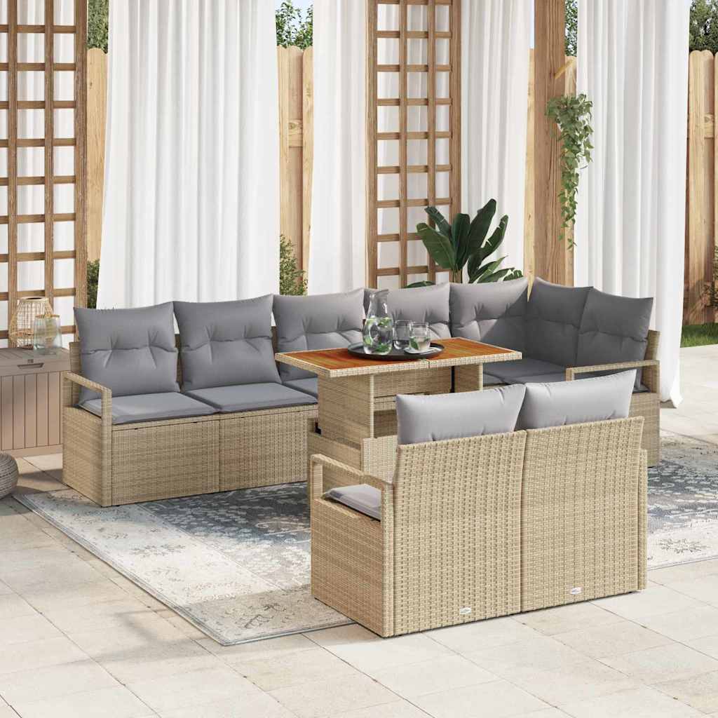 Set Divano da Giardino 9 pcs Beige Poly Rattan