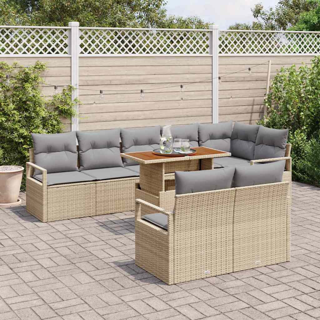 Set Divano da Giardino 9 pcs Beige Poly Rattan