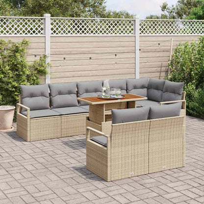 Set Divano da Giardino 9 pcs Beige Poly Rattan