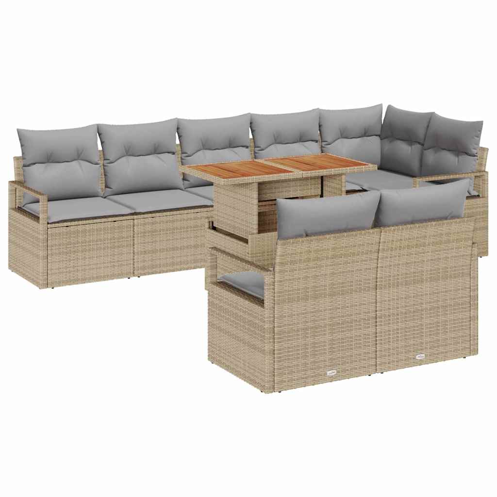 Set Divano da Giardino 9 pcs Beige Poly Rattan