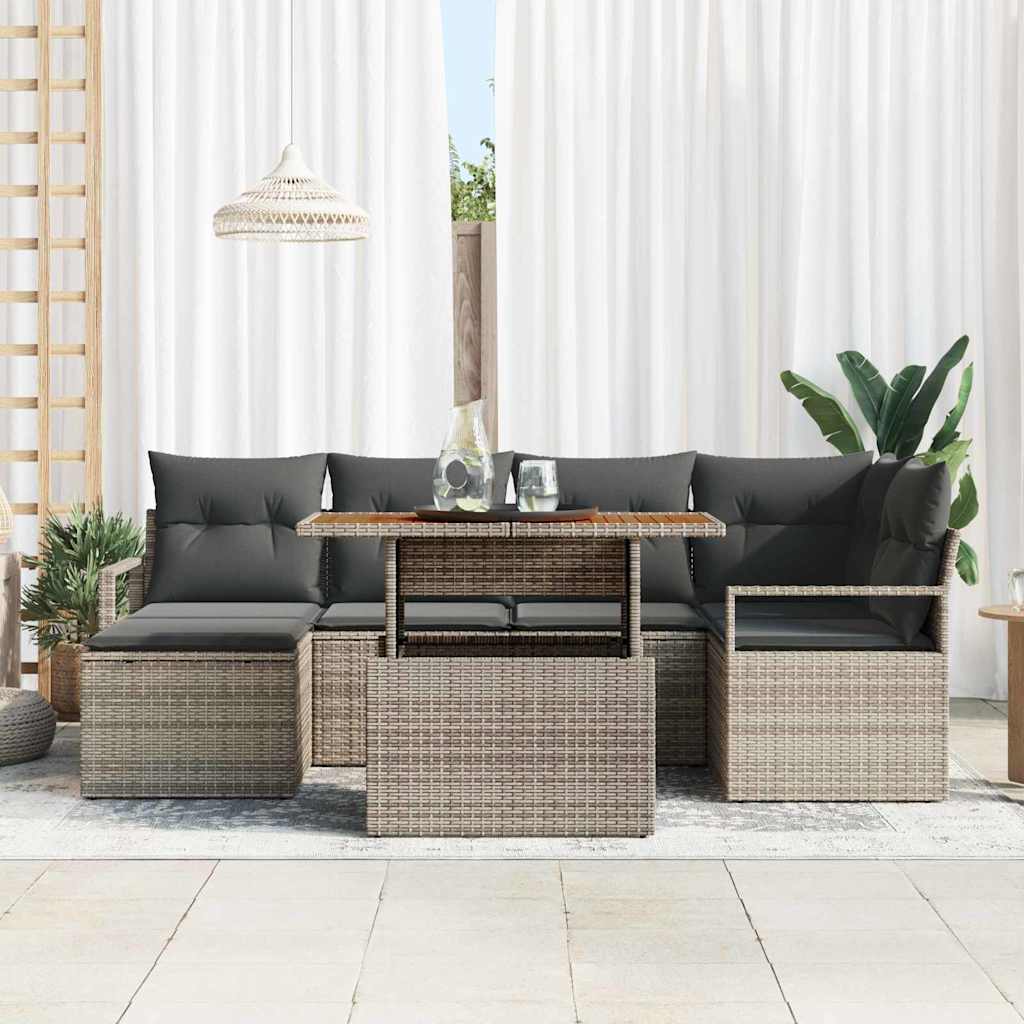 Set Divano da Giardino 7 pcs Grigio Poly Rattan - homemem39