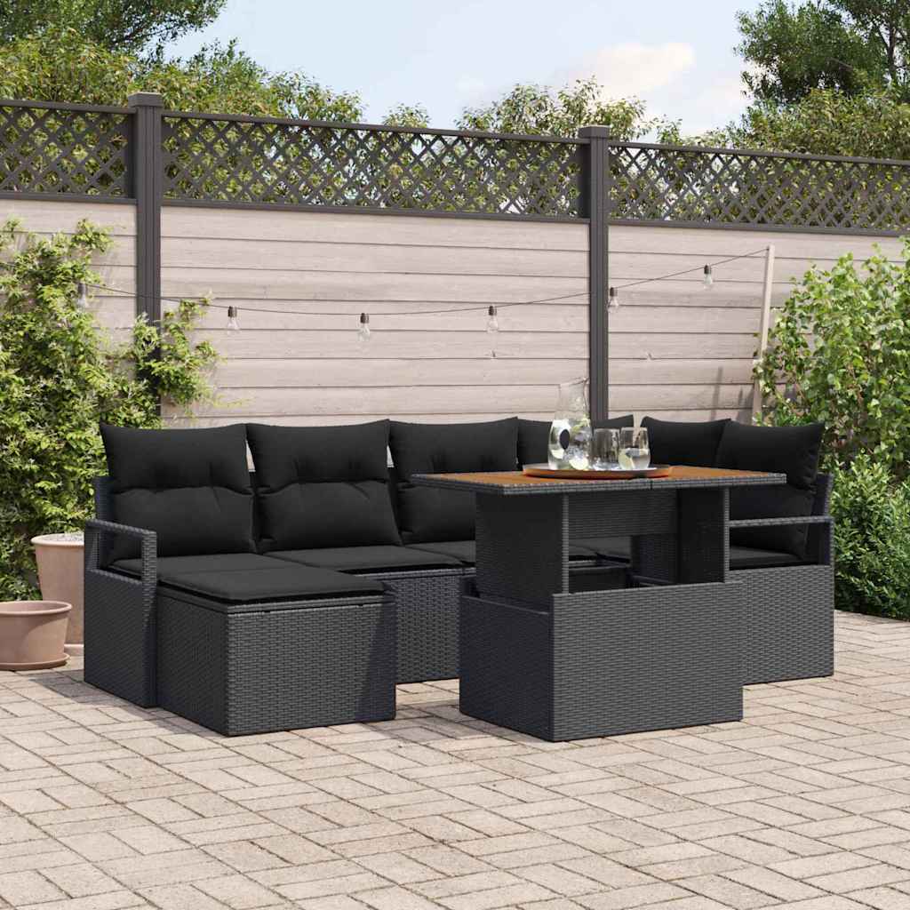 Set Divano da Giardino con archiviazione 7 pcs Nero Poly Rattan - homemem39