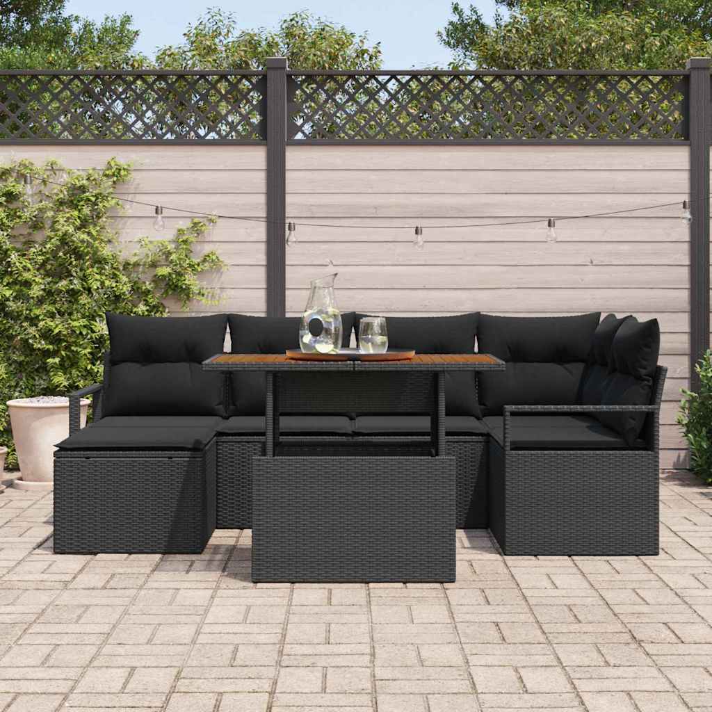 Set Divano da Giardino con archiviazione 7 pcs Nero Poly Rattan - homemem39