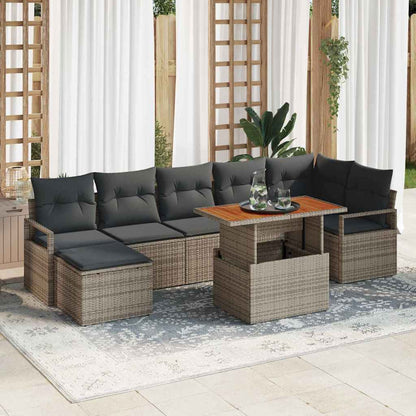 Set Divano da Giardino 8 pcs Grigio Poly Rattan