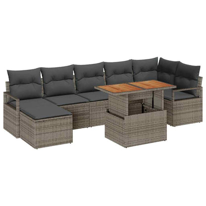 Set Divano da Giardino 8 pcs Grigio Poly Rattan