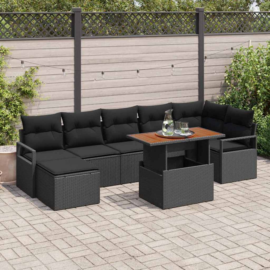 Set Divano da Giardino con archiviazione 8 pcs Nero Poly Rattan