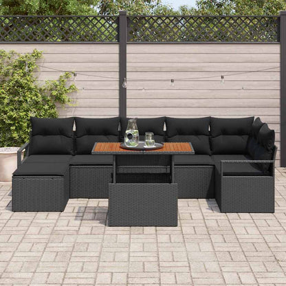 Set Divano da Giardino con archiviazione 8 pcs Nero Poly Rattan