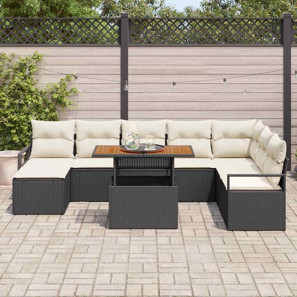 Set Divano da Giardino con archiviazione 9 pcs Nero Poly Rattan - homemem39
