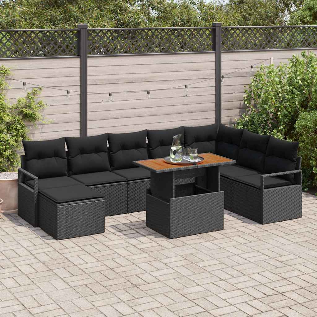 Set Divano da Giardino con archiviazione 9 pcs Nero Poly Rattan | homemem39