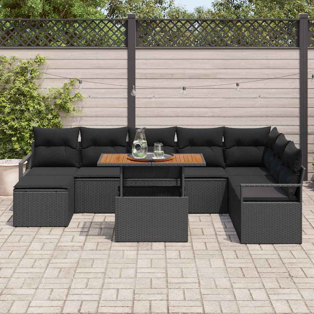 Set Divano da Giardino con archiviazione 9 pcs Nero Poly Rattan | homemem39