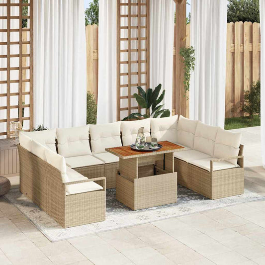 Set Divano da Giardino 10 pcs Beige Poly Rattan - homemem39