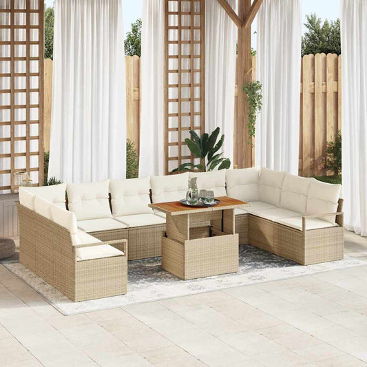 Set Divano da Giardino 11 pcs Beige Poly Rattan