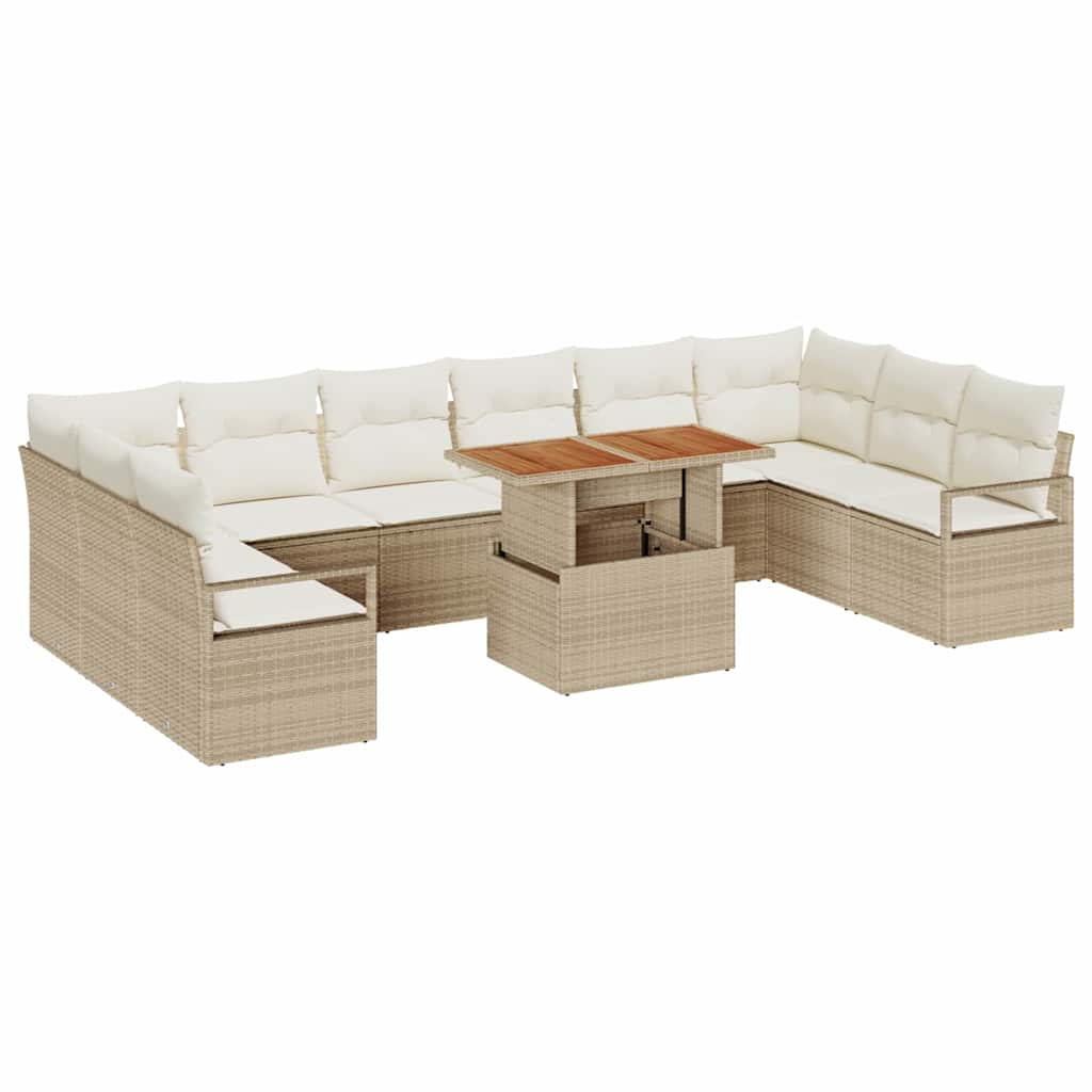 Set Divano da Giardino 11 pcs Beige Poly Rattan