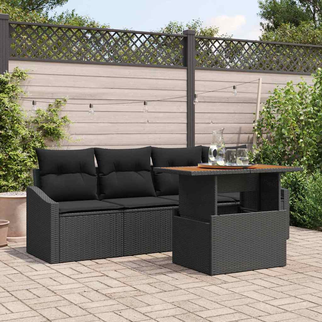 Set Divano da Giardino con archiviazione 5 pcs Nero Poly Rattan - homemem39
