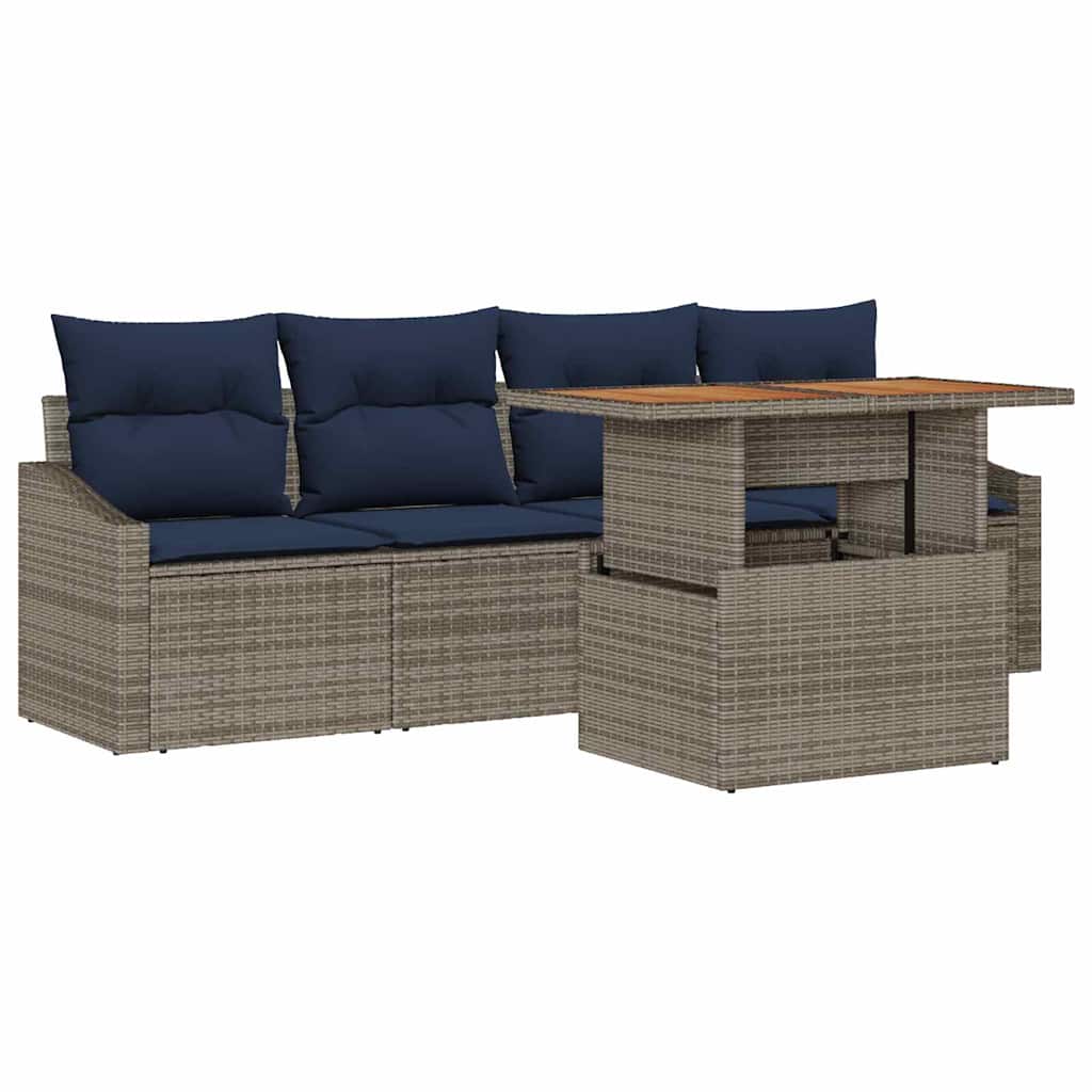 Set Divano da Giardino 5 pcs Grigio Poly Rattan | homemem39