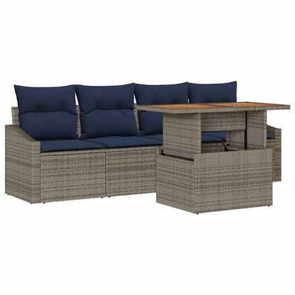 Set Divano da Giardino 5 pcs Grigio Poly Rattan | homemem39