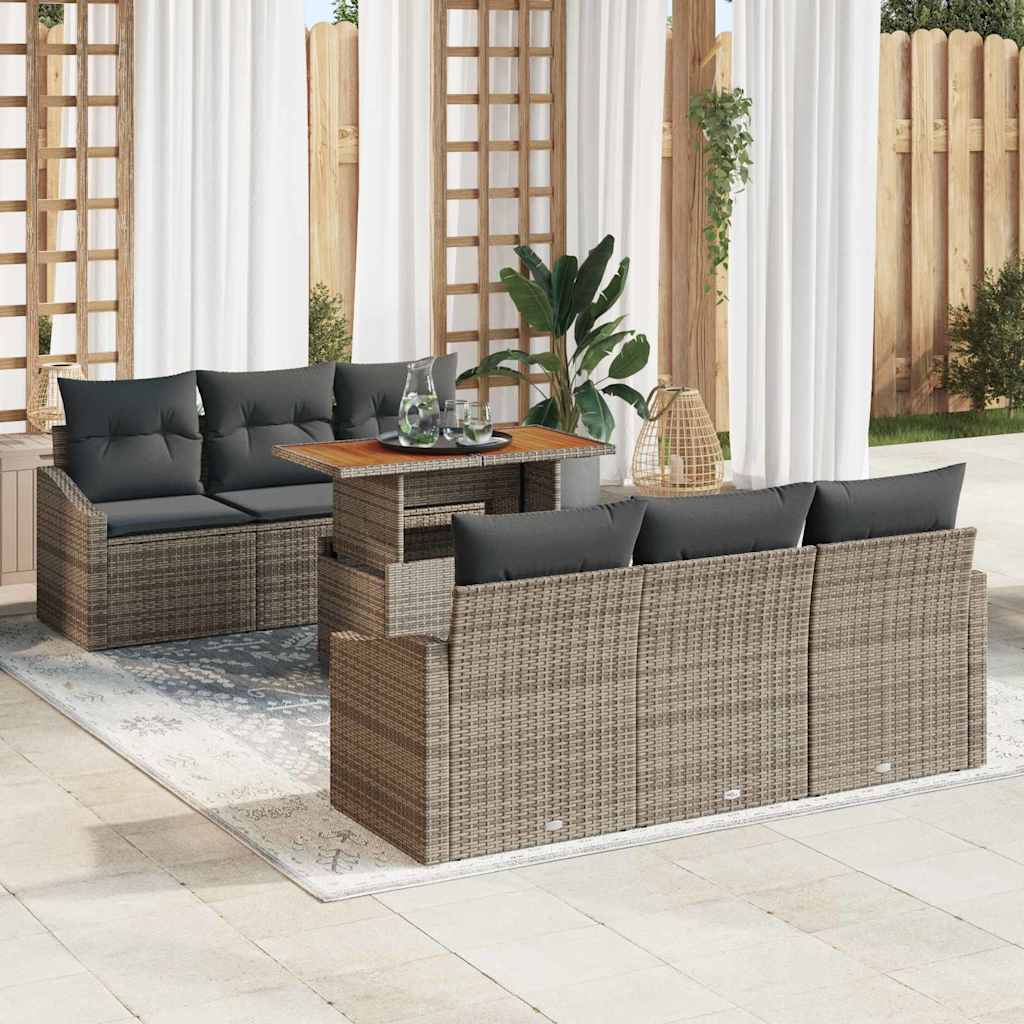 Set Divano da Giardino 7 pcs Grigio Poly Rattan - homemem39