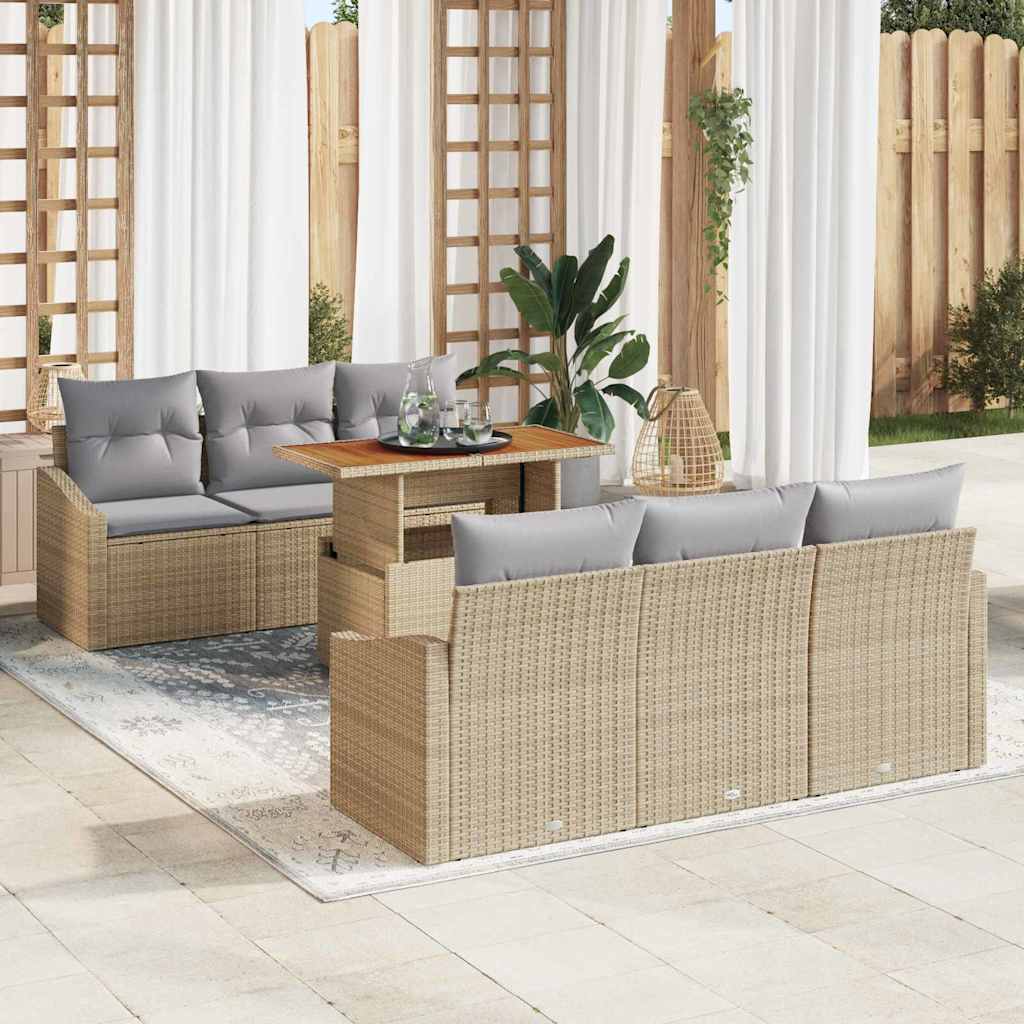 Set Divano da Giardino 7 pcs Beige Poly Rattan - homemem39