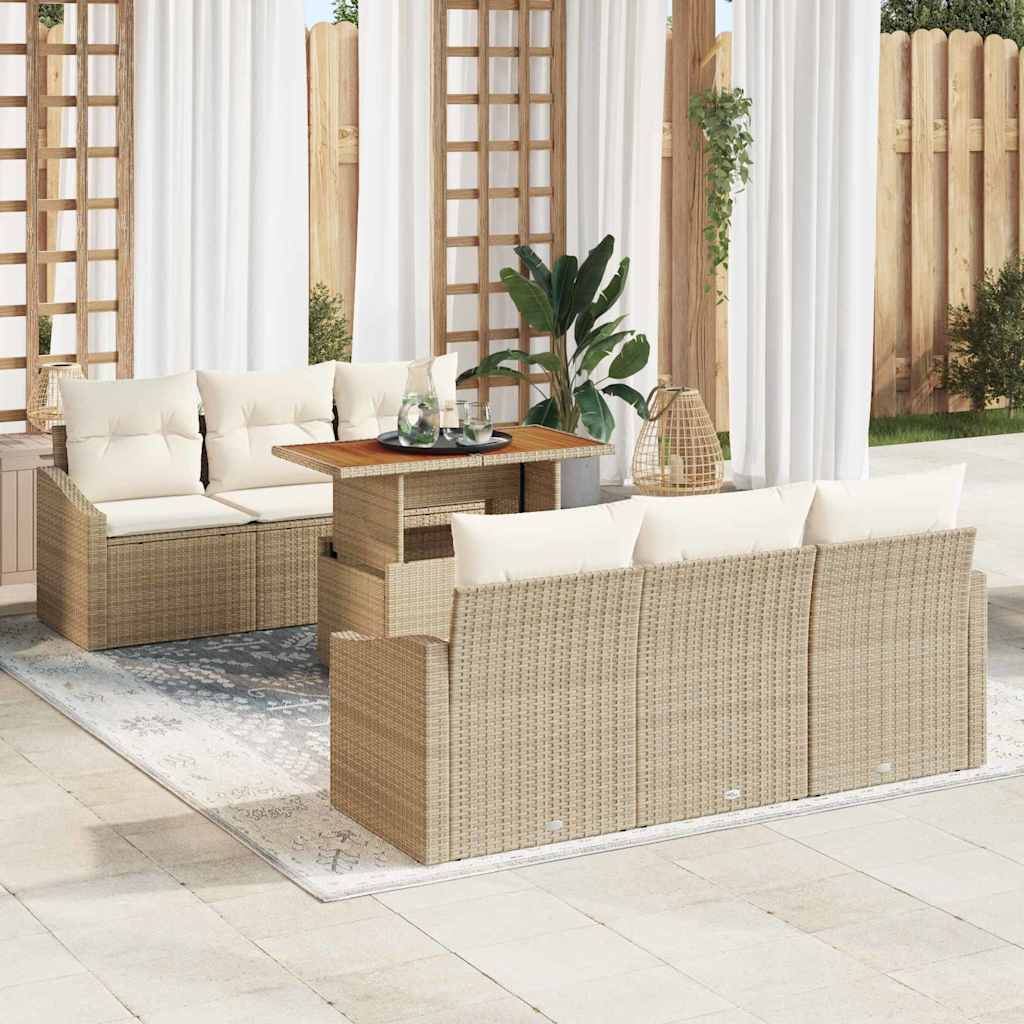 Set Divano da Giardino 7 pcs Beige Poly Rattan - homemem39