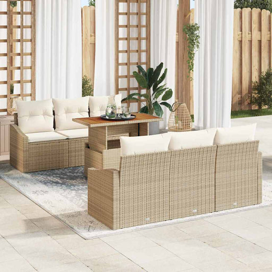 Set Divano da Giardino 7 pcs Beige Poly Rattan - homemem39