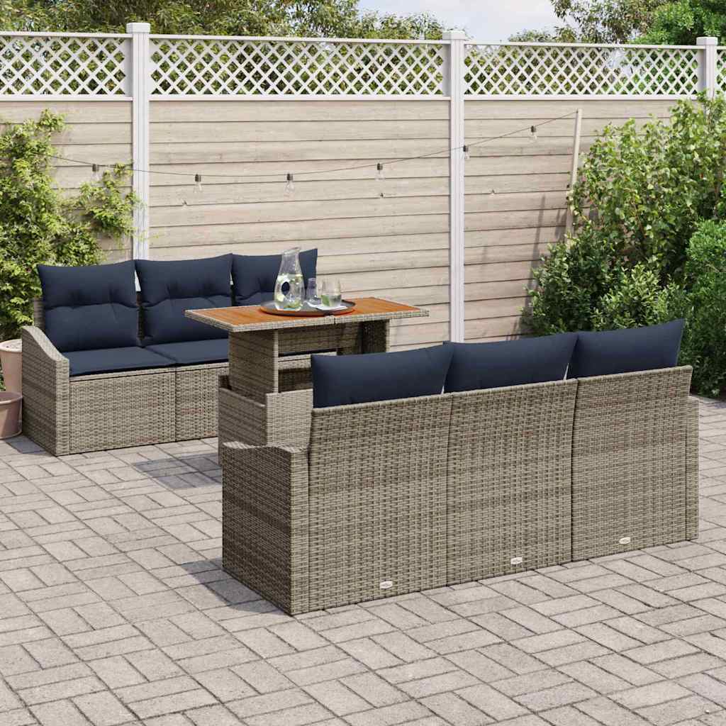 Set Divano da Giardino 7 pcs Grigio Poly Rattan