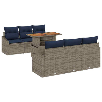 Set Divano da Giardino 7 pcs Grigio Poly Rattan
