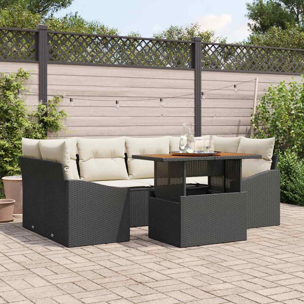 Set Divano da Giardino con archiviazione 7 pcs Nero Poly Rattan - homemem39