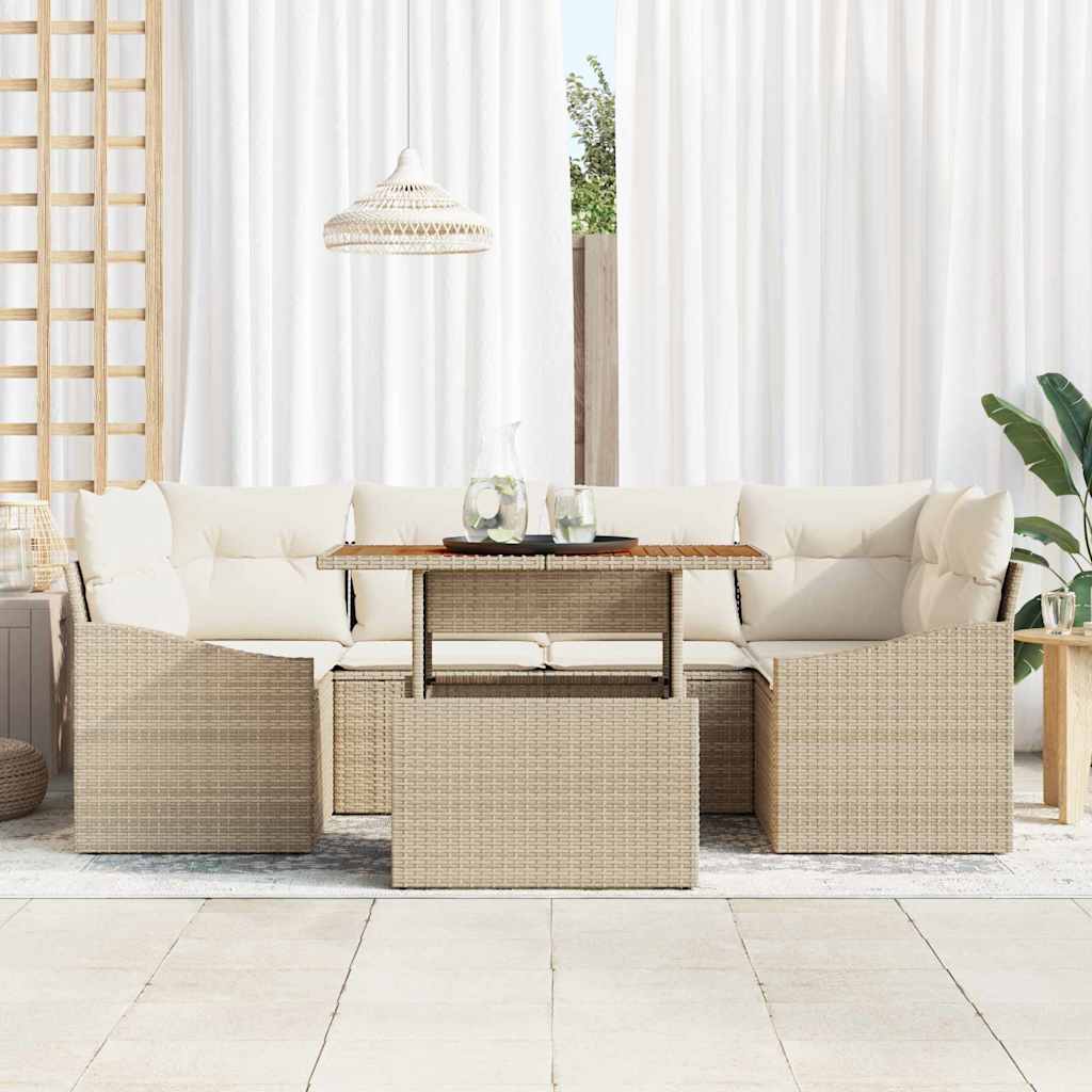 Set Divano da Giardino 7 pcs Beige Poly Rattan | homemem39