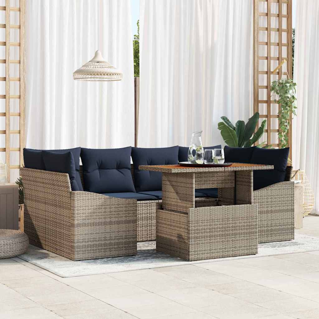 Set Divano da Giardino 7 pcs Grigio Poly Rattan | homemem39