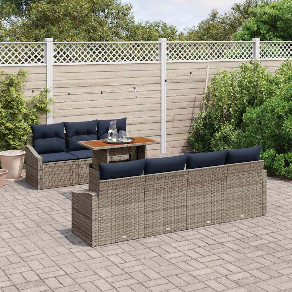 Set Divano da Giardino 8 pcs Grigio Poly Rattan