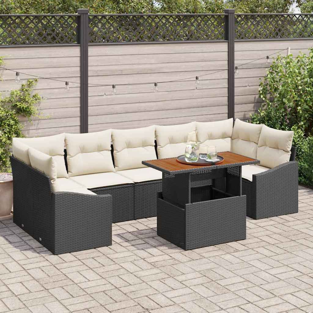 Set Divano da Giardino con cuscino 8 pcs Nero e Beige - homemem39