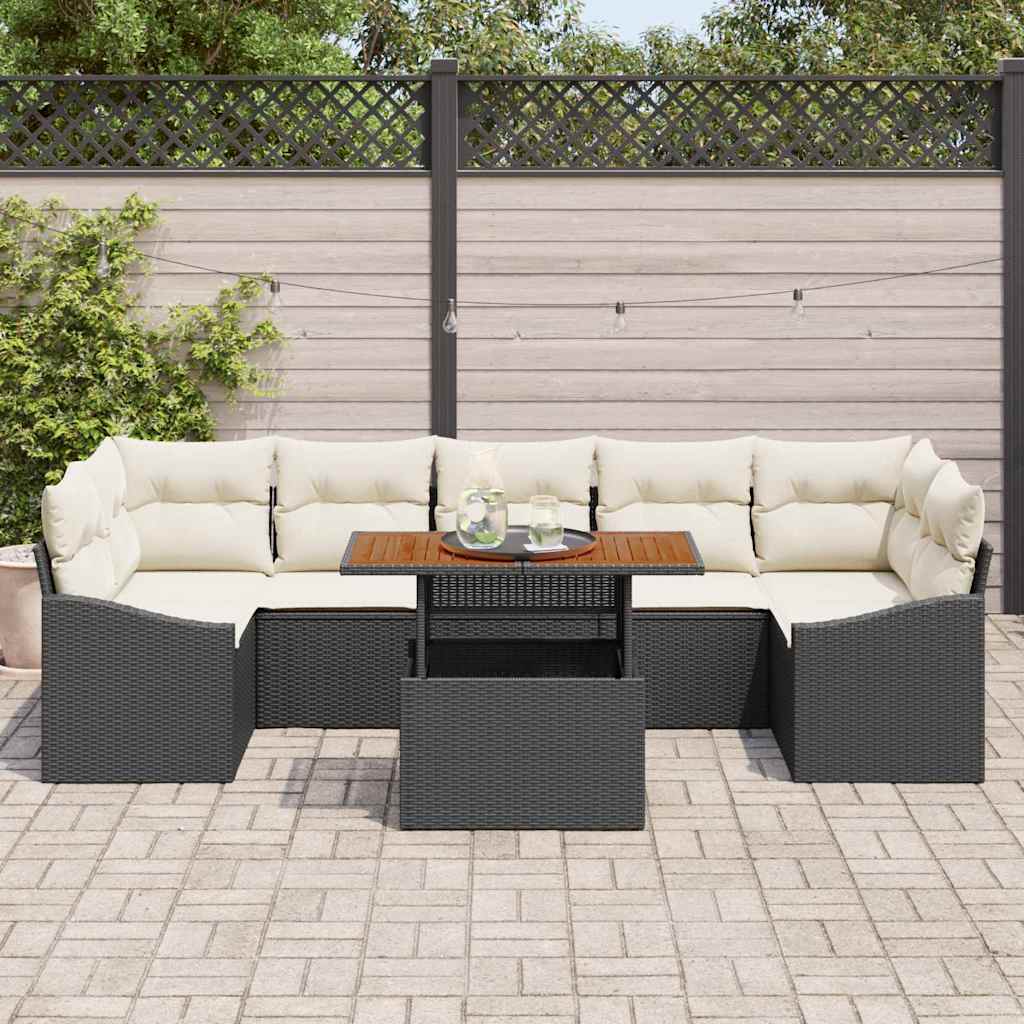 Set Divano da Giardino con cuscino 8 pcs Nero e Beige - homemem39
