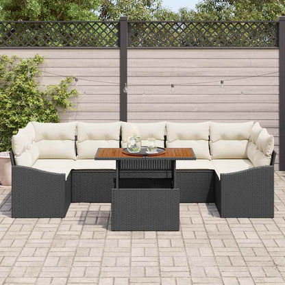 Set Divano da Giardino con cuscino 8 pcs Nero e Beige - homemem39
