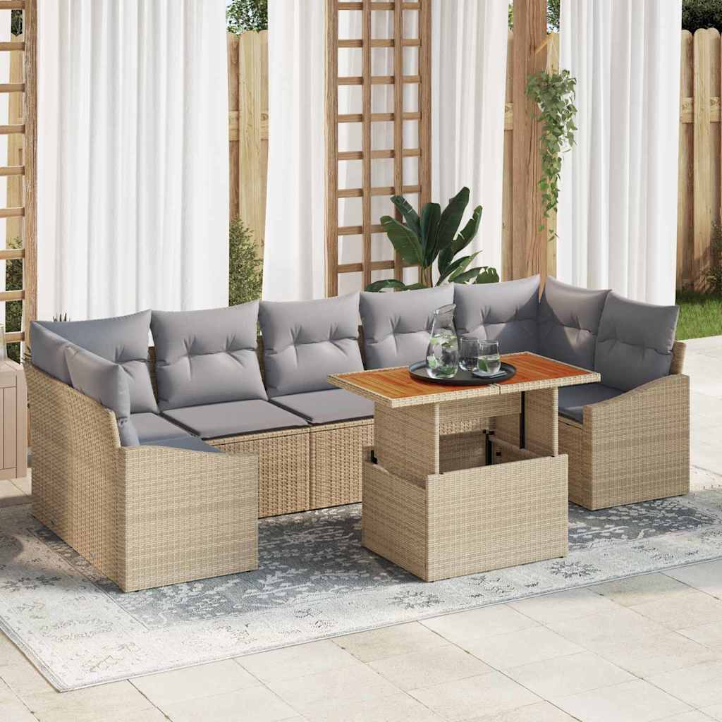 Set Divano da Giardino con cuscino 8 pcs Beige e Grigio Chiaro - homemem39