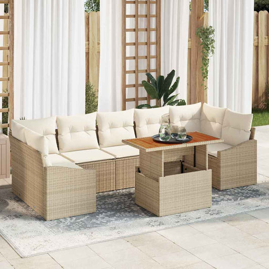 Set Divano da Giardino con cuscino 8 pcs Beige e Crema