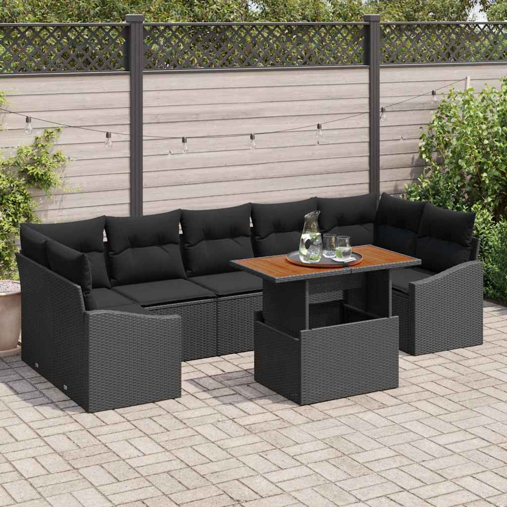 Set Divano da Giardino con cuscino con archiviazione 8 pcs Nero - homemem39